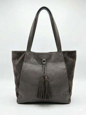 Frye Clara Leather/Suede Tassel Tote Bag in Dark Gray, EUC